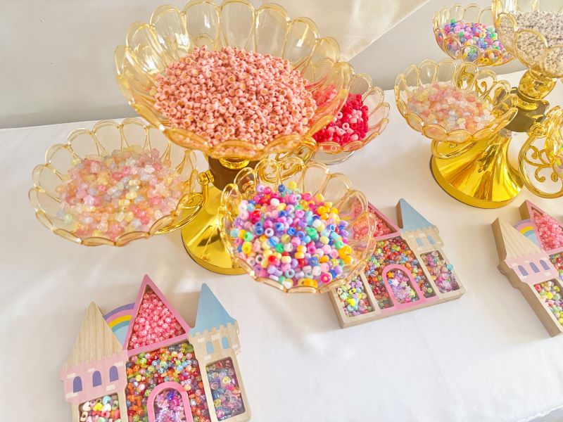 Colorful princess-themed beads and charms for bracelet creation